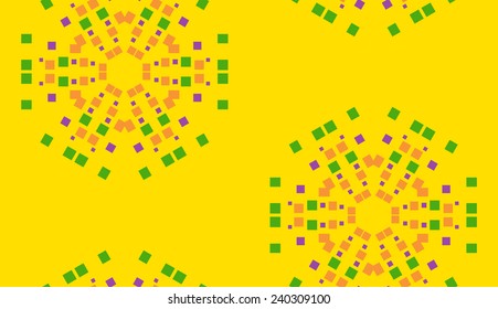Yellow and orange pixel flower seamless background pattern