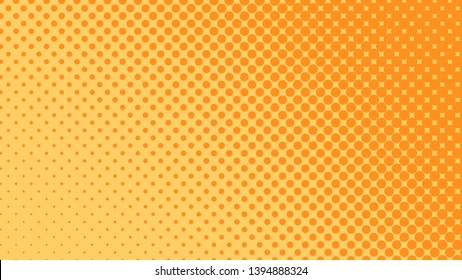 Yellow with orange pop art background in retro comic style with halftone dots design