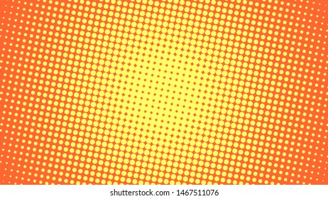 Yellow and orange pop art background in retro comic style with halftone dots design with white lines