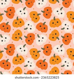 Yellow and orange pumpkins. Vector illustration in flat cartoon style. Seamless pattern