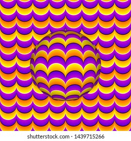 Yellow, orange and purple background with moving sphere. Motion illusion.