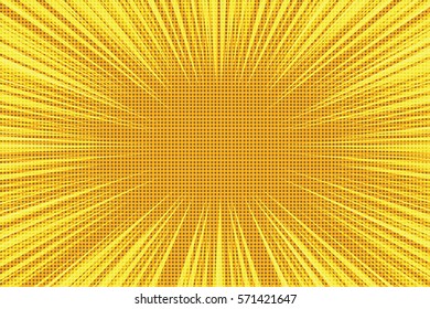 Yellow orange rays background. Vintage pop art retro illustration