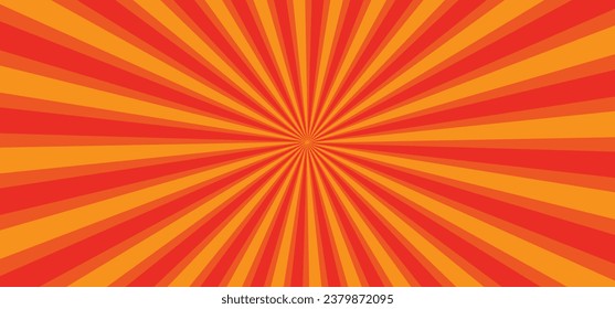 Yellow, orange rays banner. Ray star burst background or television vintage. Rays light. Vintage pop background. Retro art, sunburst, flare, beam. Glow bright pattern. Sunbeam, starburst, sunburst.
