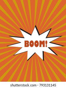 yellow orange rays cartoon burst explosion vector background with star bubble text boom!