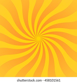 Yellow orange rays poster. Popular ray star burst background. Dark-light bright abstract texture with sunburst, flare, beam. Retro art design Glow bright pattern Vector Illustration