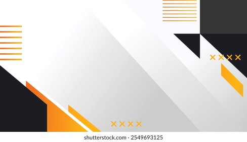 Yellow orange red abstract background for design. Geometric shapes. Triangles, squares, stripes, lines. Color gradient. Modern, futuristic. Light dark shades. Web banner.