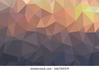 Yellow orange red brown low polygon vector geometric abstract background. Dark blue purple crystal line backdrop, triangle black gold wallpaper. Sunset sky summer warm color tone.