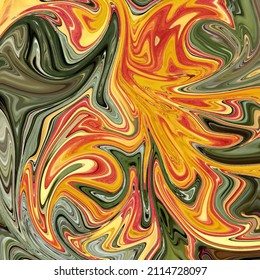 Combinación de colores de texturas de mármol amarillo, naranja, rojo y verde, pintura de arte moderno, huella de moda, elemento de diseño
