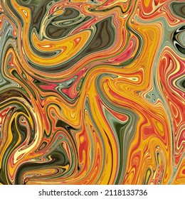 Yellow, orange, red and green marble texture color combination, modern art painting, fashion print, design element