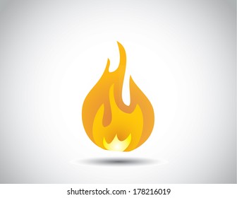 yellow orange red multi color fire icon concept design symbol. realistic multicolor fire symbol with bright white background - vector illustration unusual art
