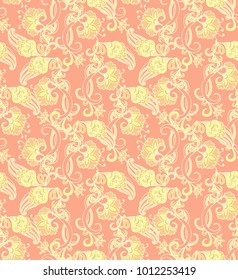 Yellow - orange seamless vector floral pattern
