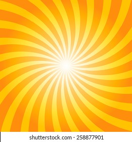 Yellow And Orange Shiny Starburst Background. Sunburst Abstract Twister Texture.Vector Illustration.