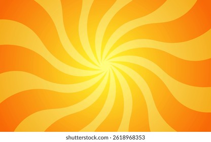 Yellow orange spiral background vector illustration. Groovy hippie background. Waves, swirl, twirl pattern. Twisted and distorted vector texture in trendy retro psychedelic style. Y2k aesthetic.
