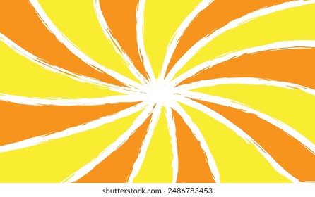Yellow and orange spiral background with white brush border, vector illustration.