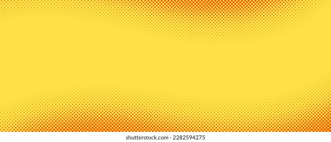 Yellow orange square halftone pattern. Retro comic gradient background. Dotted cartoon texture. Pop art faded gradient pattern. Vector illustration.