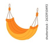 A yellow and orange striped hammock is hanging from a rope. The hammock is drawn in a cartoon style