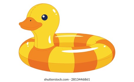 Yellow and orange striped rubber duck floatie for swimming with inflatable