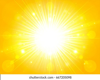 yellow orange summer sun light burst. glittering summer sun, background with copy space, Vector Illustration