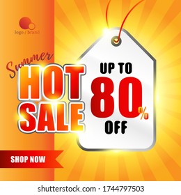 yellow orange sun and price tag summer sale template banner vector for promotion