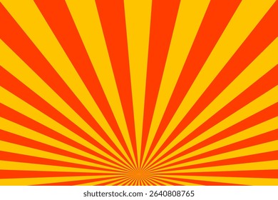 Yellow orange sunburst vector background from bottom horizon. Vector sunburst illustration for background, ads, promos, banner template, and creative projects.