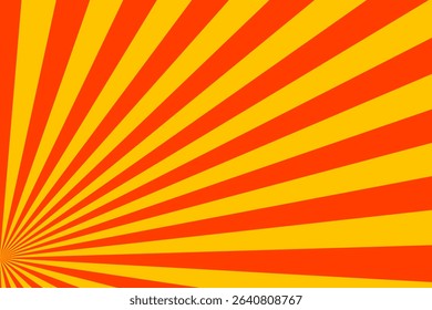Yellow orange sunburst vector background from bottom corner. Vector sunburst illustration for background, ads, promos, banner template, and creative projects.
