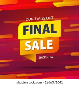 Yellow orange tag final sale promotion website banner heading design on graphic red background vector for banner or poster. Sale and Discounts Concept.