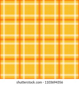 Yellow Orange Tartan with White Stripes Seamless Background. Vector Illustration.