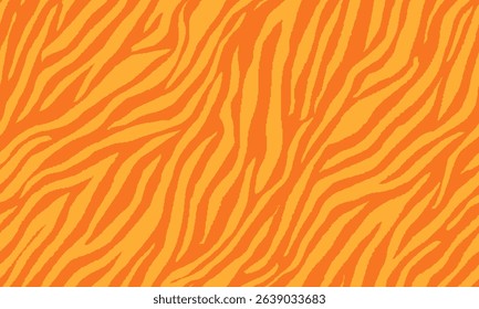 Yellow Orange Tiger Pattern Design. Drawing Safari Texture Print. Abstract Animal Seamless Pattern Background.