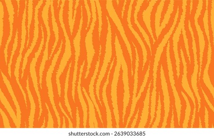 Yellow Orange Tiger Pattern Design. Drawing Safari Texture Print. Abstract Animal Seamless Pattern Background.