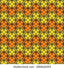 Yellow and orange tiles ornament. Vector repeated rhombs or squares tile. Seamless wallpaper sample.