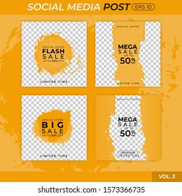 yellow and orange transparent editable social media post discount sale templates bundle set for digital marketing and internet marketing. banners social media post. vector EPS 10.