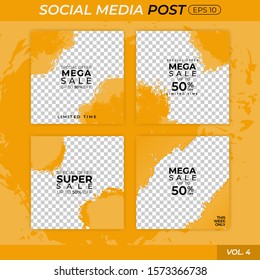 yellow and orange transparent editable social media post discount sale templates bundle set for digital marketing and internet marketing. banners social media post. vector EPS 10.