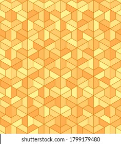 Gelbe und orangefarbene Trapeze. geometrische trapezium hexagon Formen. Vektornahtloses Muster. einfacher, sich wiederholender Hintergrund. Textilgewebe-Armbanduhr. Umhüllungspapier. kontinuierlicher Druck. Gestaltungselement