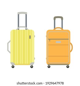 Yellow and orange travel suitcase case for journey vacation tourism shopping magazine children's illustration vector illustration isolated.