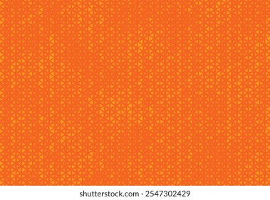 Yellow orange triangle halftone pattern. Retro comic gradient background. Triangle grunge pixilated dot cartoon texture. Pop art faded gradient pattern. Vector backdrop.