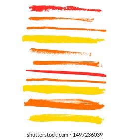 yellow, orange vector brush strokes of paint on white background 
