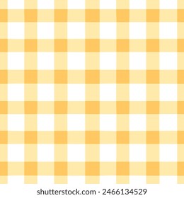 Yellow orange Vichy check seamless vector pattern. Hand-drawn Gingham check pattern. Gender neutral pastel orange, yellow and white plaid design. Yellow grid on a white background.