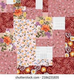 yellow orange and violet vector stock flowers bunches with bandanna pattern