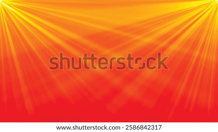 Yellow orange warm light effect, sun rays, golden beams isolated on light background. Orange spotlight on stage isolated on light background, for blending mode. Vector illustration.