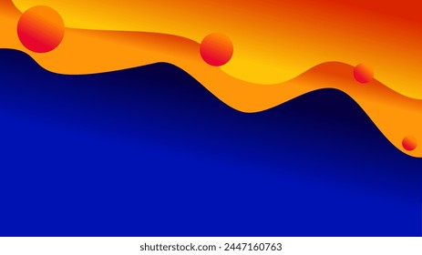 Ondas de color amarillo anaranjado con esferas sobre fondo degradado azul oscuro