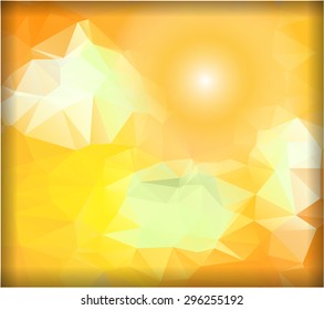 Yellow, orange, white, modern, abstract, geometric background, poster, backdrop with triangles and sun