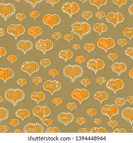 Yellow, orange and white Vector illustration. Seamless Love fabric pattern for background.