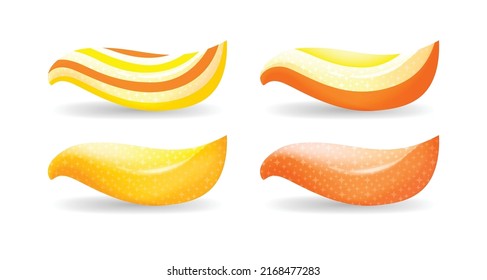 Yellow and Orange Whitening Toothpaste Smear. Little Shiny Gel Paste on a White background. Color Realistic style. Set. Dental hygiene. Vector illustration for Stomatology and Medical Design.
