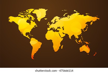 yellow orange world map on dark background