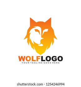Yellow Oranges gradient wolf logo design vector template