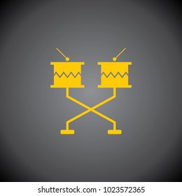 Yellow orchestra drums icon on black background.
