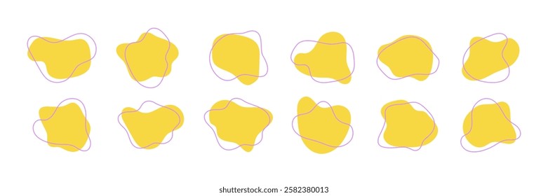 Yellow organic amoeba blobs. Irregular round shapes collection. Doodle forms pack