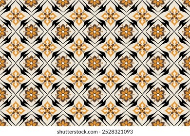 Yellow oriental flora damask seamless pattern embroidery, Indian style,  art ornament print.  Design for tile, carpet, cover, wallpaper, wrapping paper, fabric, clothing, bag, and decoration.