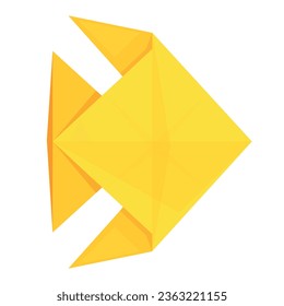 Yellow origami fish abstract folded paper toy Japanese art figure isometric vector illustration. Oriental artistic geometric composition creative animal shape craft traditional Asian handmade design