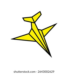 Logotipo de avião estilo origami amarelo com design geométrico futurista